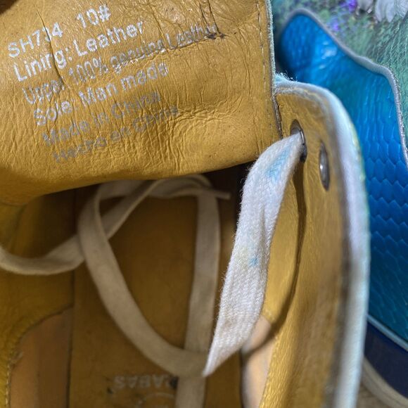 Blue Leather High-Top Snakeskin Shoes w/Spikes Lace-Up Ankle Boots Men's Size 10 - Picture 7 of 10